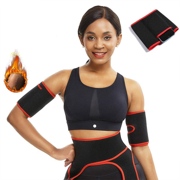 LPOW Arm Bands Arm Trimmers for Women Men Weight Loss Upper Arm Shaper Fat Burner Sauna Sweat Band Body Exercise Wraps with Pocket